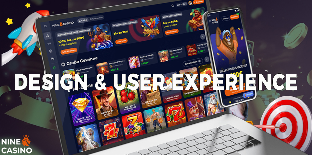 The UK Nine Casino website features vibrant colors and a user-friendly design.