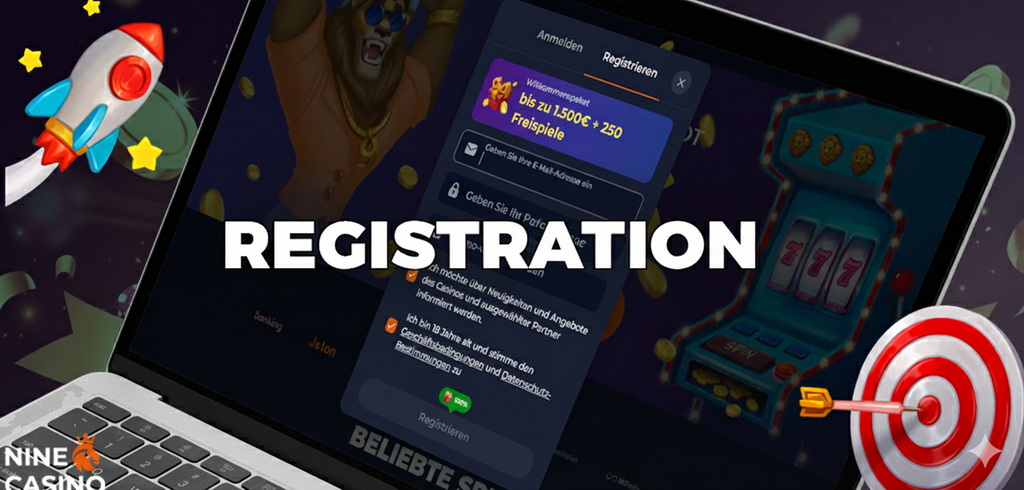Step-by-step instructions for registering on the Nine Casino website.